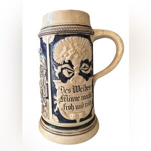 Vintage German Beer Stein with Blue and Cream Design